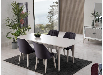Mesa de comedor extensible moderna, juego de comedor de 9 piezas, gris madera.