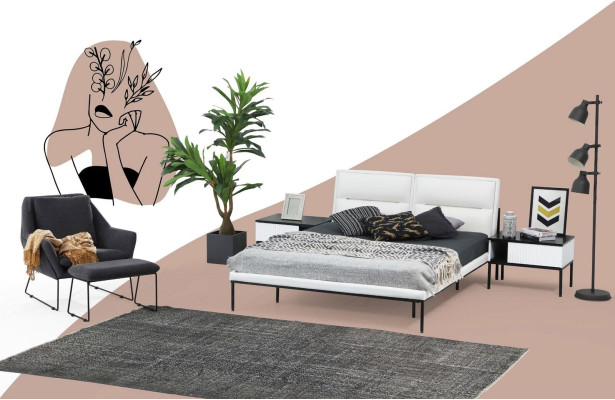 Juego de dormitorio cama doble cama mesas de noche blanco Set 3 piezas