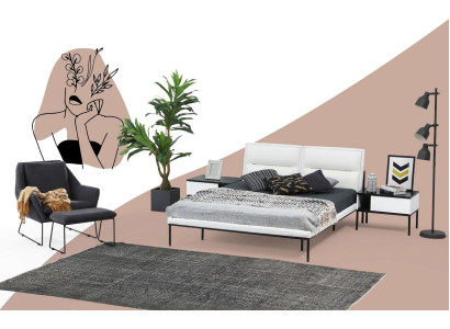 Juego de dormitorio cama doble cama mesas de noche blanco Set 3 piezas