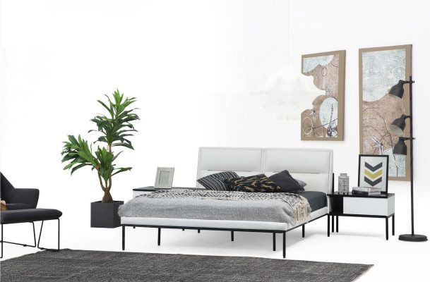 Juego de dormitorio cama doble cama mesas de noche blanco Set 3 piezas