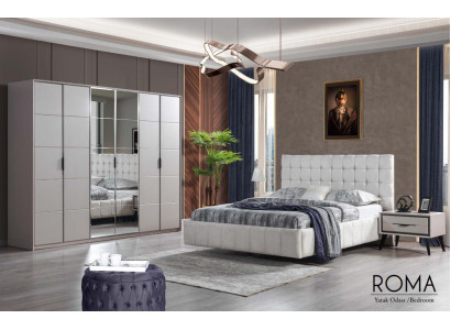 Conjunto de dormitorio blanco de lujo Muebles tapizados Cama de madera Armario