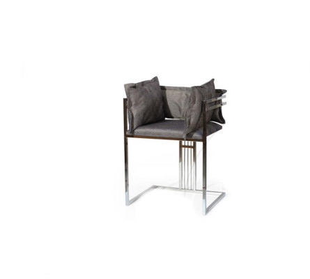 Silla de acero inoxidable gris, silla tapizada moderna, sillas de comedor, taburete de bar.