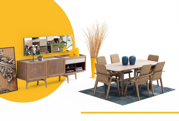 Grupo de comedor Mesa Sillas Aparador Mesa de madera Set de 8 piezas Blanco
