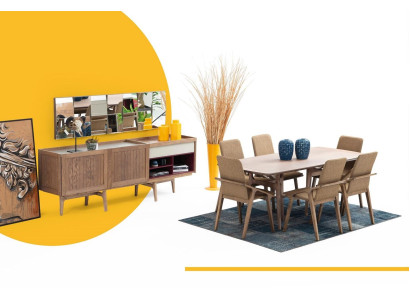 Grupo de comedor Mesa Sillas Aparador Mesa de madera Set de 8 piezas Blanco
