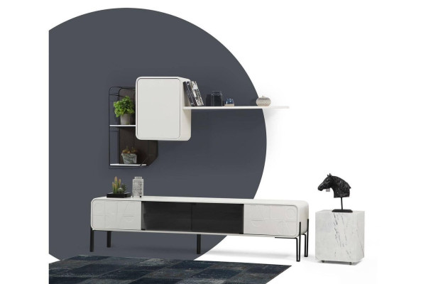 Conjunto de muebles de salón RTV Lowboard estante de TV armario de madera moderno blanco.