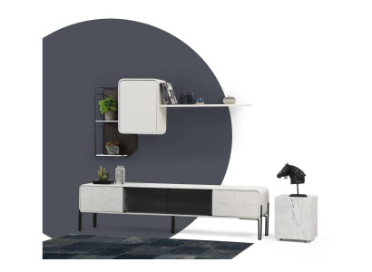 Conjunto de muebles de salón RTV Lowboard estante de TV armario de madera moderno blanco.
