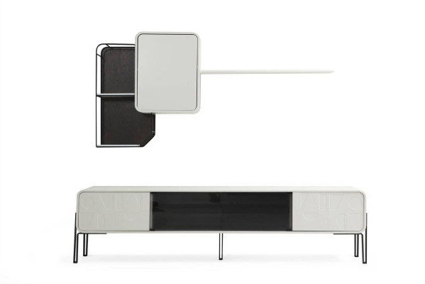 Conjunto de muebles de salón RTV Lowboard estante de TV armario de madera moderno blanco.