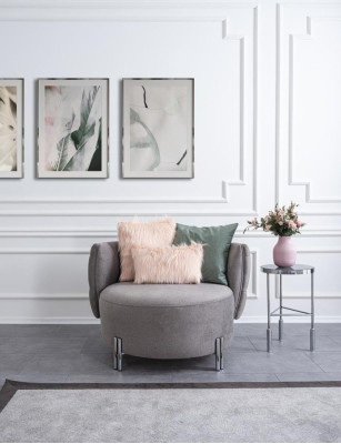 Sillón gris acolchado de una plaza para sala de estar, sillón de tela para mobiliario de salón.