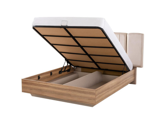 Estructura de cama cama Cama doble con somier Beige Tela Lujo Moderno