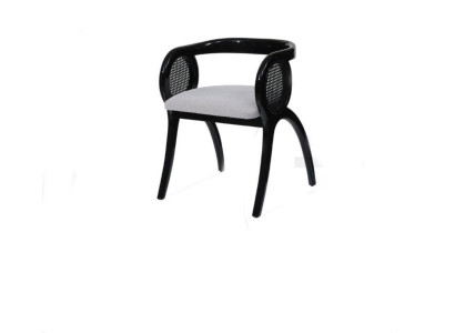 Silla de diseñador gris y negro. Lujoso sillón de una plaza para comedor.