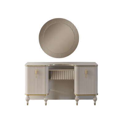 Tocador beige, mesa de tocador de diseñador, tocador de maquillaje, consola, espejo.