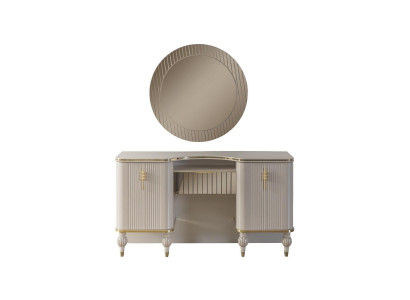 Tocador beige, mesa de tocador de diseñador, tocador de maquillaje, consola, espejo.