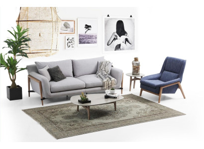 Conjunto de sofás de 3 plazas, sillón de 1 plaza, sofá de 3 plazas, tela, diseño moderno, gris.