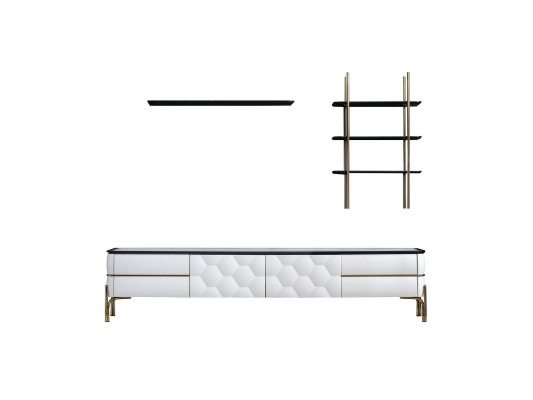 Mueble de TV blanco Diseñador 2x Estanterías Estilo de sala de estar Elegante Set de 3 piezas Nuevo