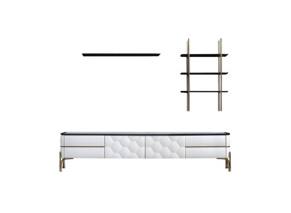 Mueble de TV blanco Diseñador 2x Estanterías Estilo de sala de estar Elegante Set de 3 piezas Nuevo