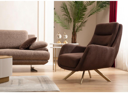 Sillón de terciopelo marrón Brazo moderno Sillón de salón Mueble textil