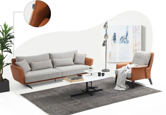 Conjunto de sofás de 21 plazas en tela naranja para sala de estar, sofá y sillón de dos plazas.