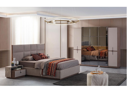 Dormitorio completo Cama doble Mesillas de noche Gris 4 piezas Armario