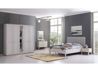Muebles de dormitorio completos, camas modernas de madera de 6 piezas en color gris.