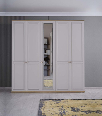 Muebles de dormitorio completos, camas modernas de madera de 6 piezas en color gris.