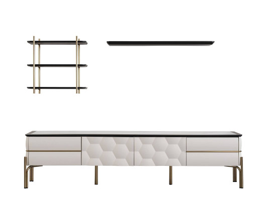 Moderna pared blanca de sala de estar Práctico mueble de TV Lujosos estantes Juego de 3 piezas