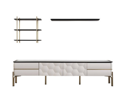 Moderna pared blanca de sala de estar Práctico mueble de TV Lujosos estantes Juego de 3 piezas