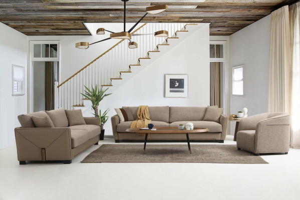 Sofá modular de 3 plazas en tela beige moderno 431 - conjunto de 3 piezas.