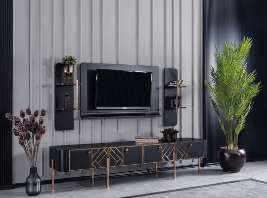 Muebles de salón negro del diseñador RTV Sideboard de lujo TV marco estanterías