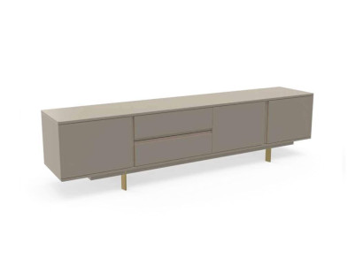 Mueble de pared de lujo con soporte de TV, mesa de TV bajera de madera en beige para sala de estar.