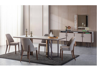 Grupo de comedor Rincón de comer Mesa de comedor Sillas Madera Gris Comedor 9 piezas Aparador