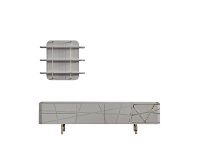 Conjunto de sala de estar gris Muebles de madera Elegante mueble de TV Estantes de pared
