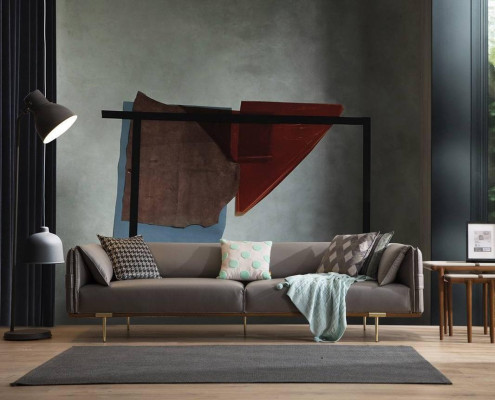 Sofá de acero inoxidable gris Sala de estar Sofá de 3 plazas Sofás tapizados en textil Nuevos