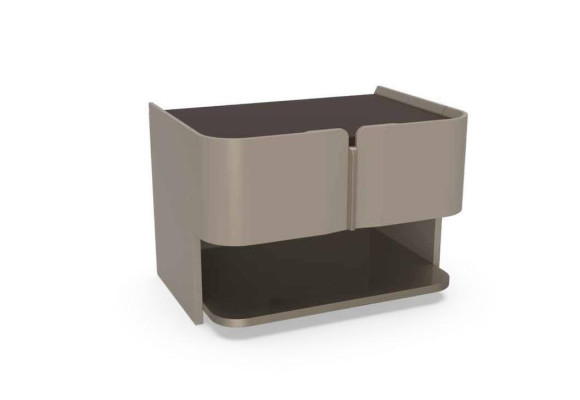 Diseño de mesita de noche gris, consola de madera para dormitorio de lujo.