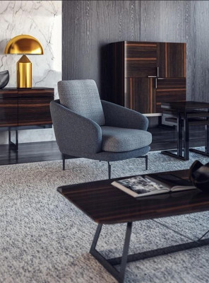 Gris Sillón de lujo Muebles tapizados Sala de estar Diseño Textil Sillón tapizado Nuevo