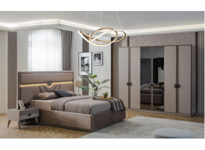 Cama doble Set completo de muebles de dormitorio Cama Mesitas de noche Beige 4 piezas