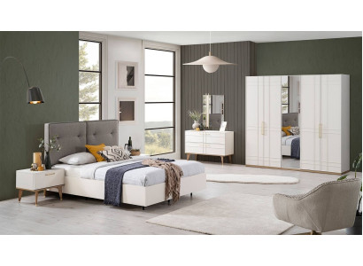 Grupo de cama doble Juego completo de muebles de dormitorio de madera de 6 piezas en blanco