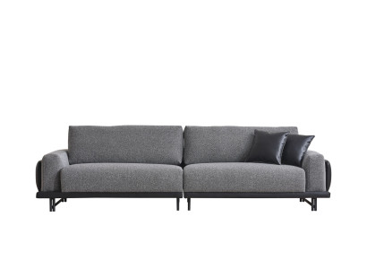 Sofá de tres plazas gris para sala de estar, muebles de lujo tapizados de diseñador con estructura de madera.
