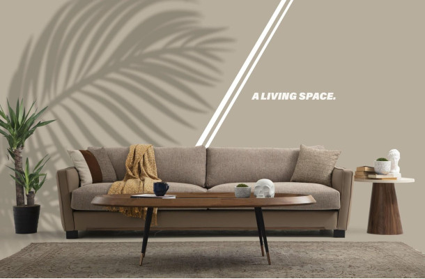 Conjunto de sofás 4 plazas sillón de 4 plazas moderno tela beige set de diseño
