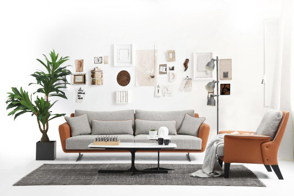 Sofá conjunto de 3 plazas, sofá de salón naranja de tela sillón de tres plazas.
