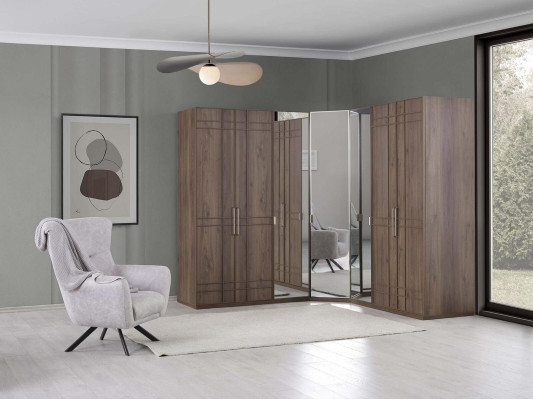 Armario esquinero ropero armario marrón madera espejo 7 puertas grande