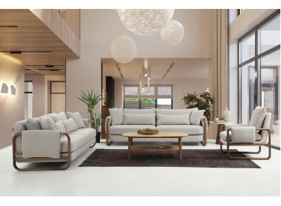 Conjunto de sofás completo - Sofá 3-2-1 plazas moderno de tela gris.