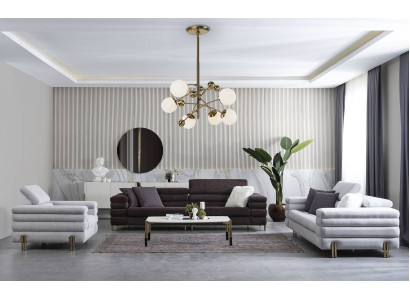 Conjunto de sofás de diseñador para la sala de estar 3+3+1 plazas en marrón.