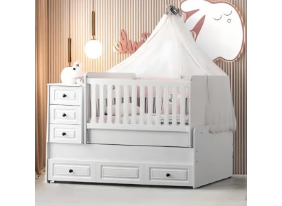 Cama de bebé blanca de lujo, elegante cama de madera para la habitación de los niños, nueva.