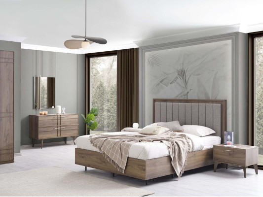 Muebles de dormitorio completos Cama doble Madera 6 piezas Dormitorio Marrón