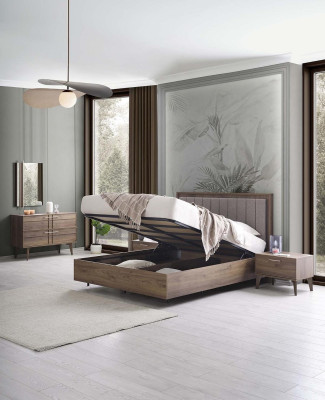 Muebles de dormitorio completos Cama doble Madera 6 piezas Dormitorio Marrón