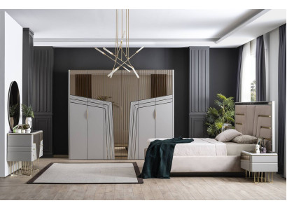 Juego de dormitorio moderno Set de lujo Cama 2x Mesitas de noche Armario 6 piezas.