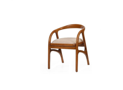 Silla de lujo marrón con tapizado, diseño de silla de comedor con apoyabrazos, de una plaza.