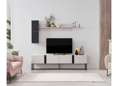 Juego de muebles para TV, armario, soporte para TV, estante bajo para sala de estar, estantes de madera blancos.