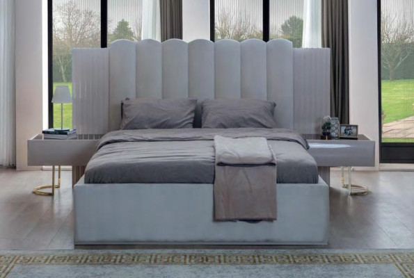 Conjunto de dormitorio blanco con cama, mesitas de noche y marco de madera cama doble de 3 piezas