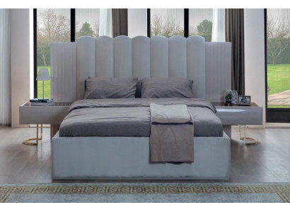 Conjunto de dormitorio blanco con cama, mesitas de noche y marco de madera cama doble de 3 piezas